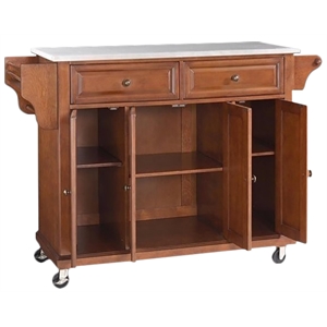 Crosley Furniture Stainless Steel/Wood Kitchen Cart in Cherry