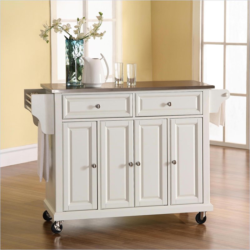 Crosley Furniture Wood/Stainless Steel Kitchen Cart in White/Silver