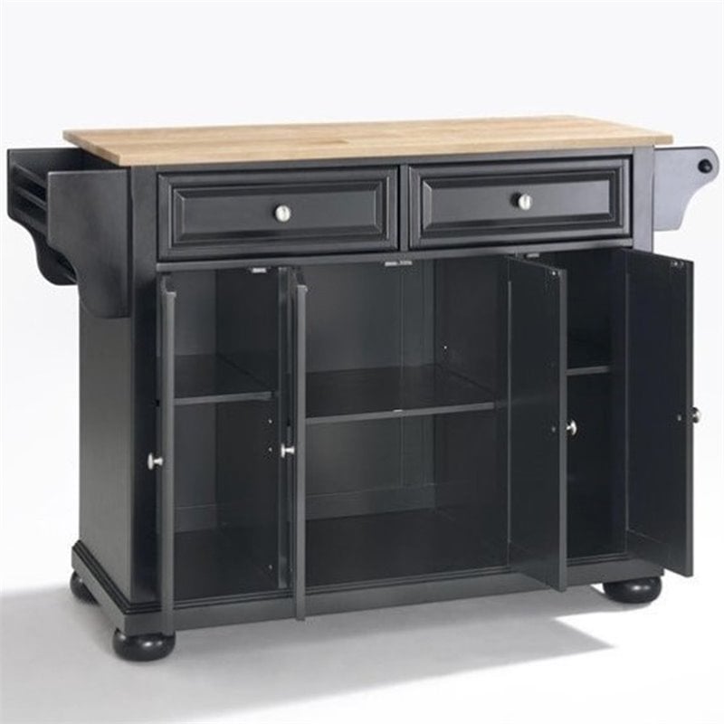 Crosley Furniture Alexandria Natural Wood Top Kitchen Island in Black