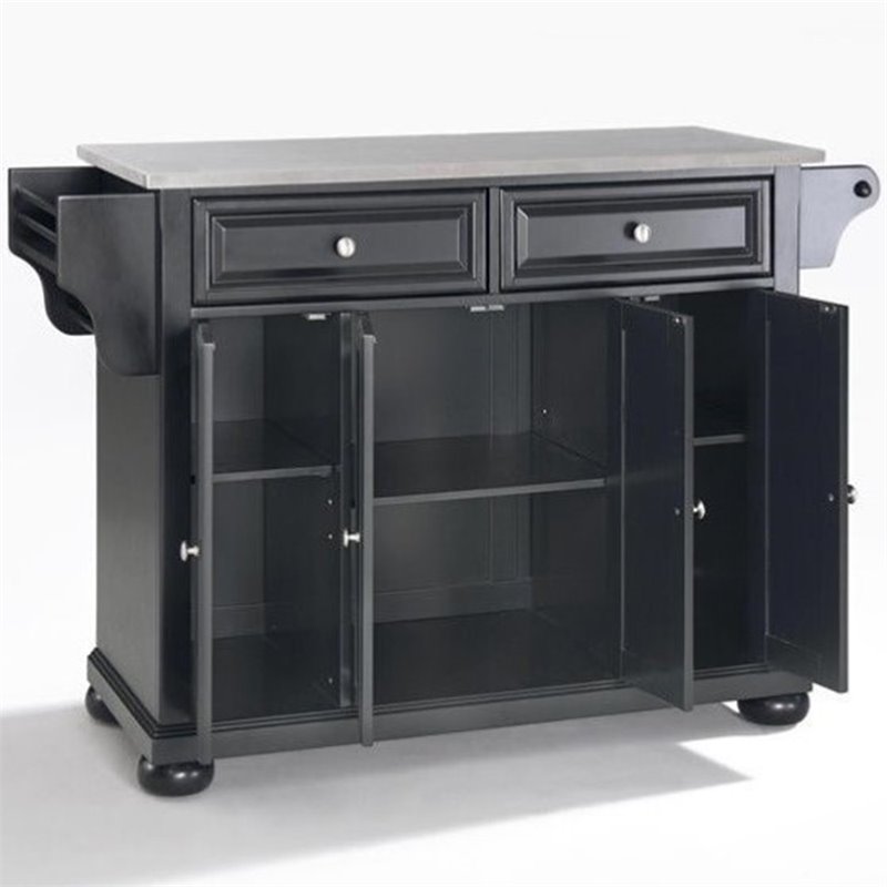 Crosley Furniture Alexandria Wood Kitchen Island in Black/Silver