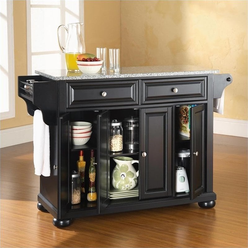 Crosley Furniture Alexandria Solid Granite/Wood Kitchen Island in Black/Gray