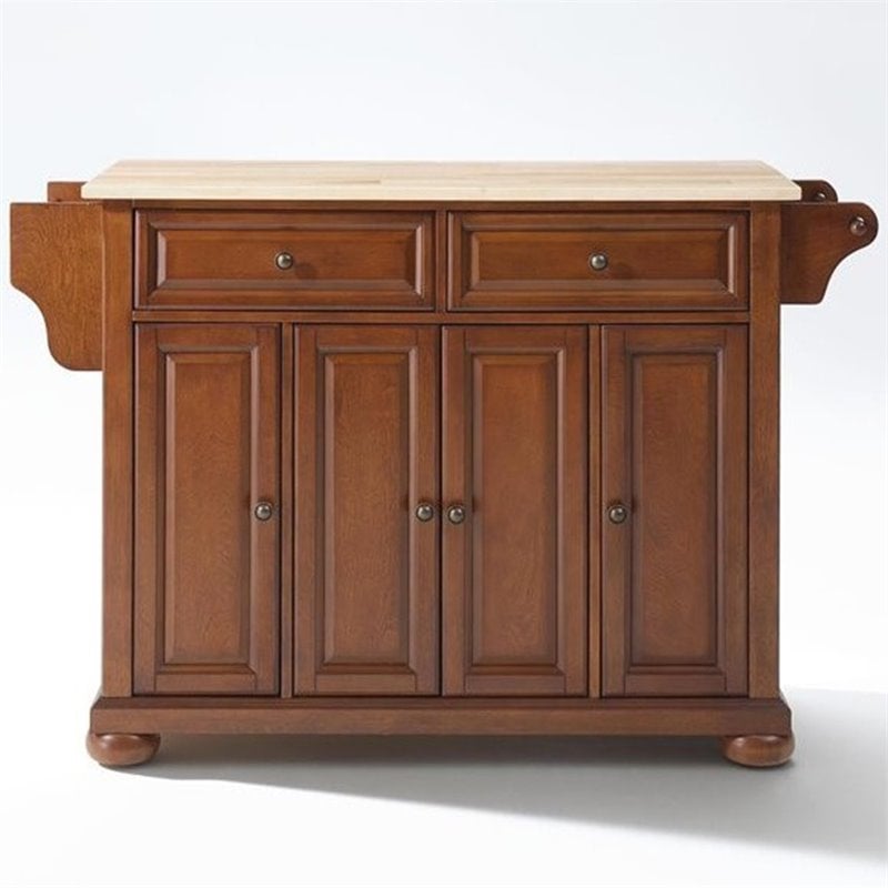 Crosley Furniture Alexandria Natural Wood Top Kitchen Island in Cherry