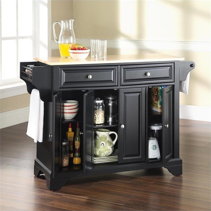 Crosley Furniture LaFayette Natural Wood Top Kitchen Island in Black