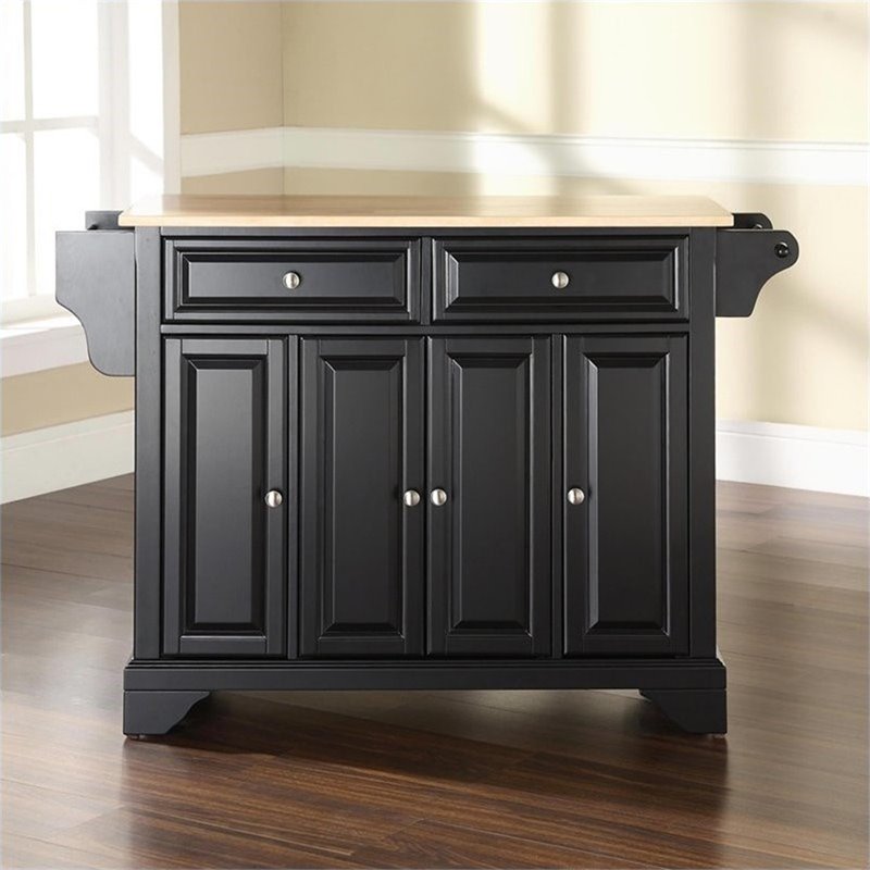 Crosley Furniture LaFayette Natural Wood Top Kitchen Island in Black