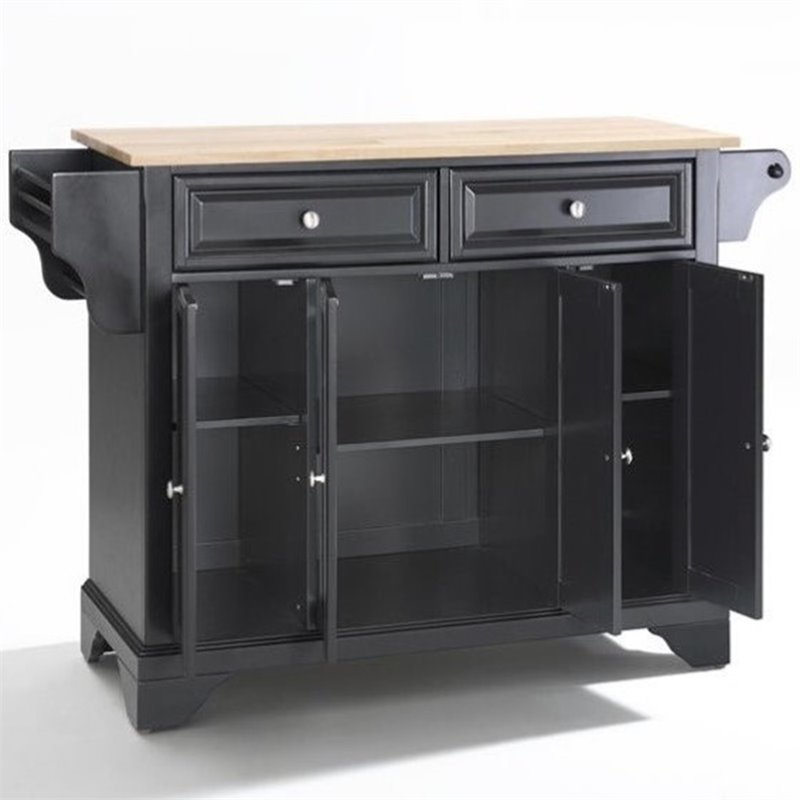 Crosley Furniture LaFayette Natural Wood Top Kitchen Island in Black