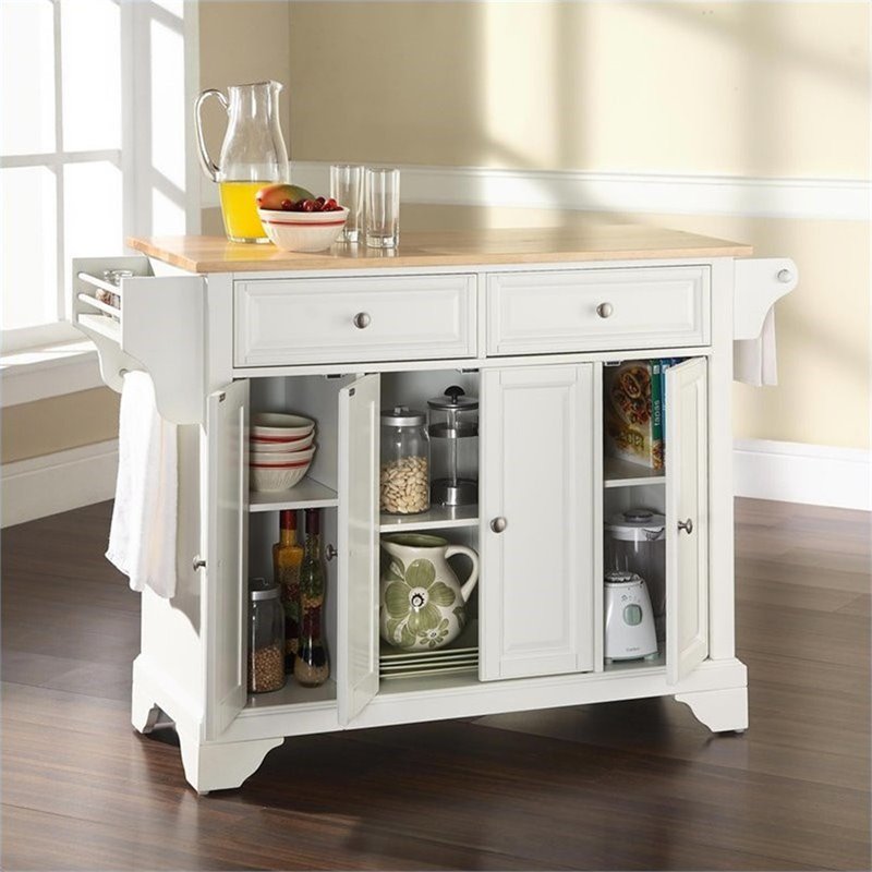 Crosley Furniture LaFayette Natural Wood Top Kitchen Island in White