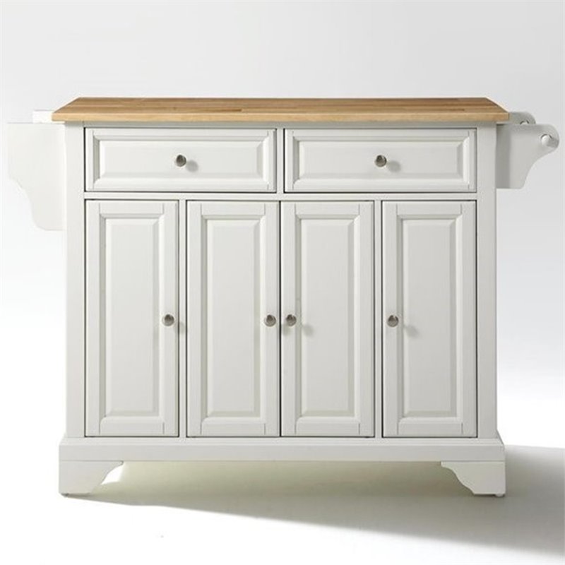 Crosley Furniture LaFayette Natural Wood Top Kitchen Island in White