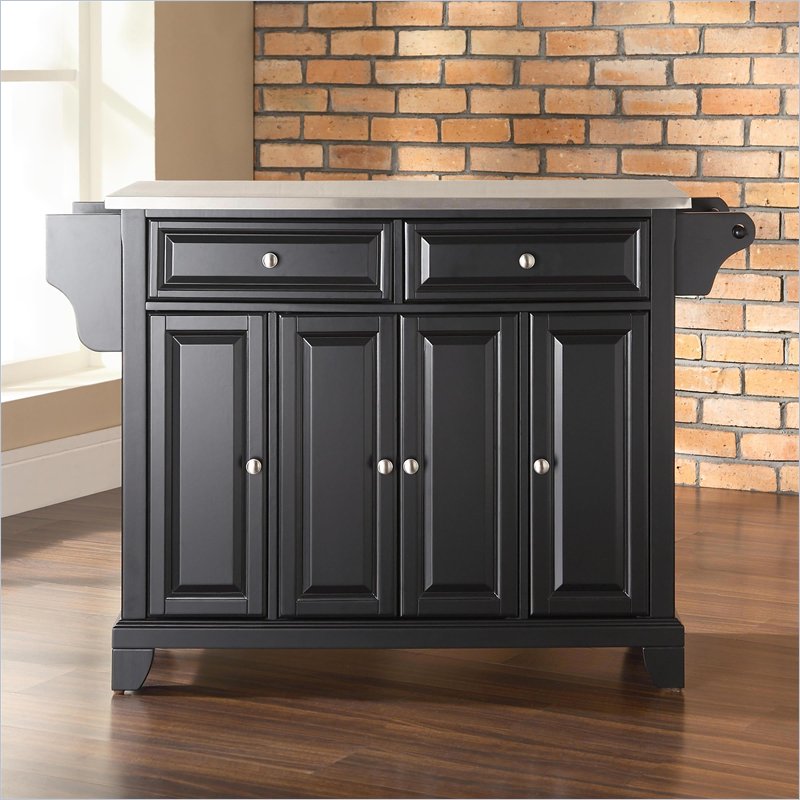 Newport Stainless Steel Top Kitchen Island in Black Finish KF30002CBK