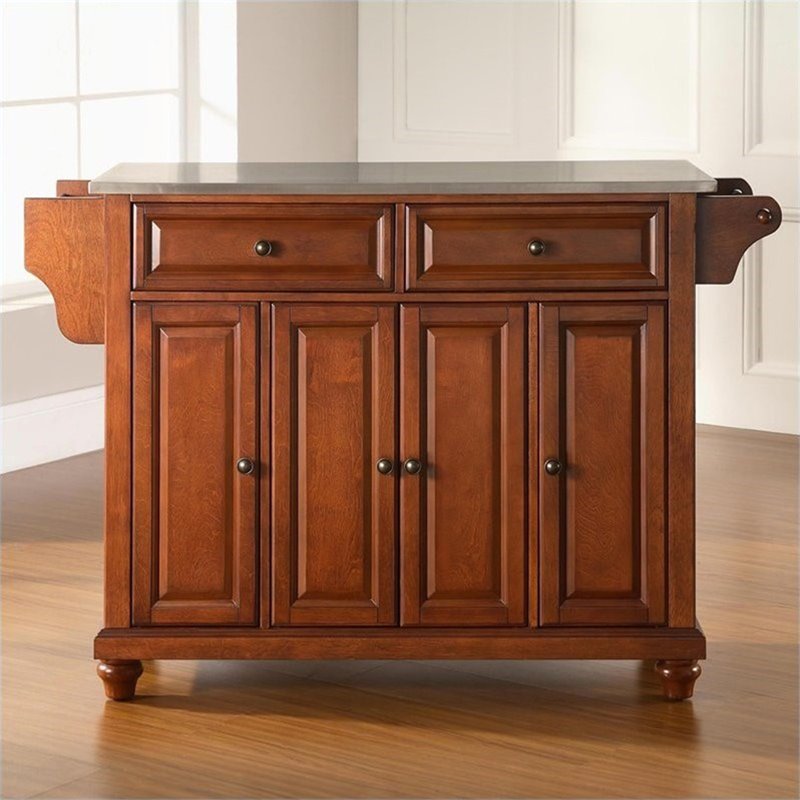 Crosley Furniture Cambridge Wood Kitchen Island in Cherry/Silver