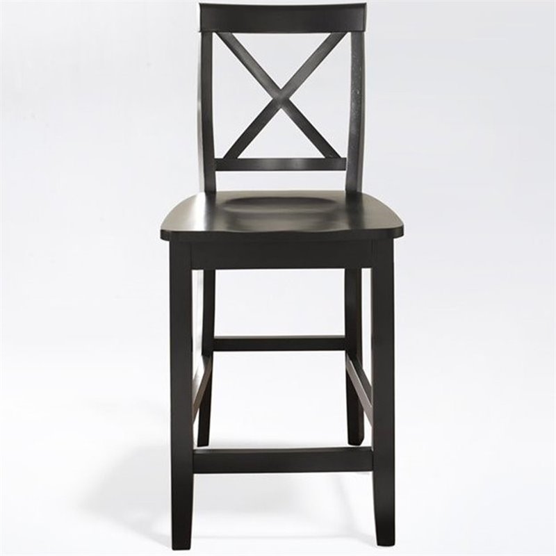 Crosley Furniture 24" Wood X Back Counter Stool in Black (Set of 2)