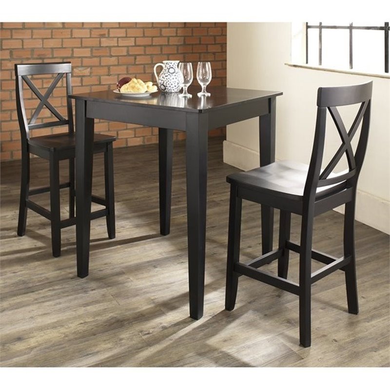 Crosley Furniture 3 Piece Wood Counter Height Dining Set in Black