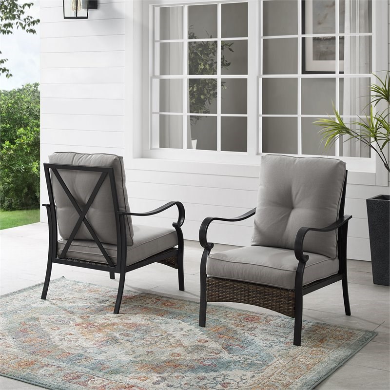 Crosley Furniture Dahlia Traditional Metal Outdoor Armchair in Taupe (Set of 2)