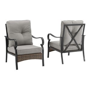Crosley Furniture Dahlia Traditional Metal Outdoor Armchair in Taupe (Set of 2)