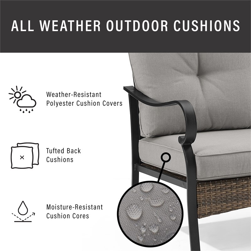 Crosley Furniture Dahlia Traditional Metal Outdoor Armchair in Taupe (Set of 2)