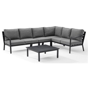 crosley furniture clark 5-piece modern metal outdoor sectional set in charcoal