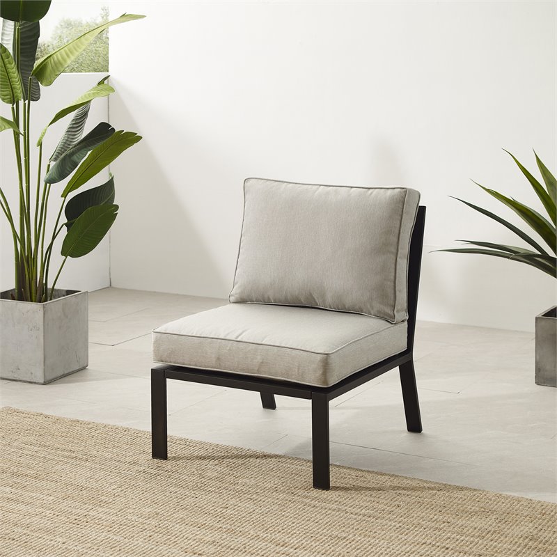 Crosley Furniture Clark Modern Fabric Armless Patio Chair in Taupe/Black