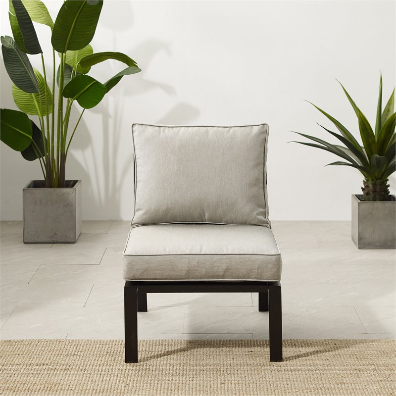 Crosley Furniture Clark Modern Fabric Armless Patio Chair in Taupe/Black