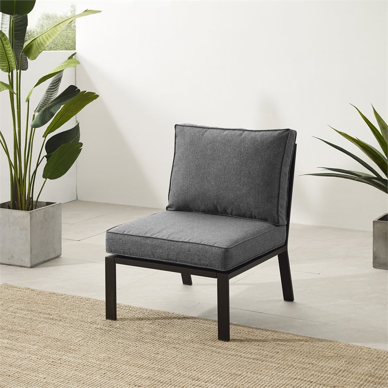 Crosley Furniture Clark Modern Fabric Armless Patio Chair in Charcoal/Black