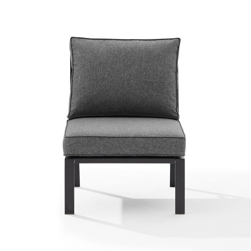 Crosley Furniture Clark Modern Fabric Armless Patio Chair in Charcoal/Black