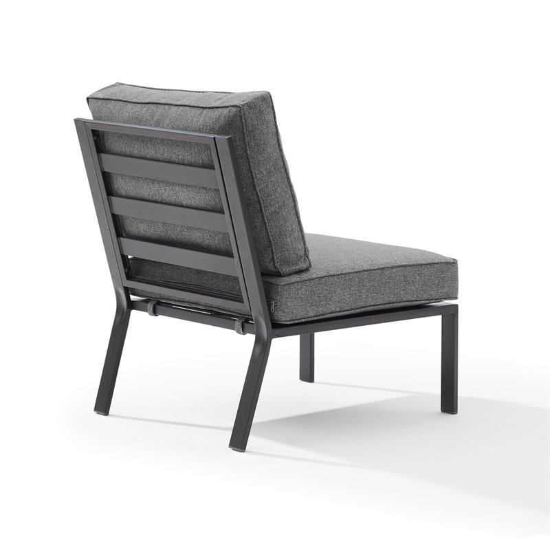 Crosley Furniture Clark Modern Fabric Armless Patio Chair in Charcoal/Black