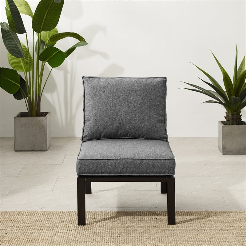 Crosley Furniture Clark Modern Fabric Armless Patio Chair in Charcoal/Black