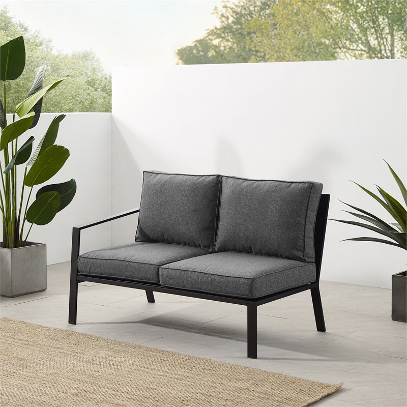 Crosley Furniture Clark Fabric Outdoor Sectional Left Side Loveseat in Charcoal