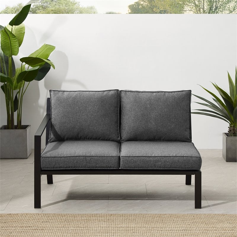 Crosley Furniture Clark Fabric Outdoor Sectional Left Side Loveseat in Charcoal