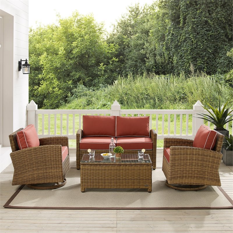 Crosley Furniture Bradenton 4-Pc Fabric Swivel Rocker Conversation Set in Red
