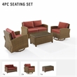 Crosley Furniture Bradenton 4-Pc Fabric Swivel Rocker Conversation Set in Red