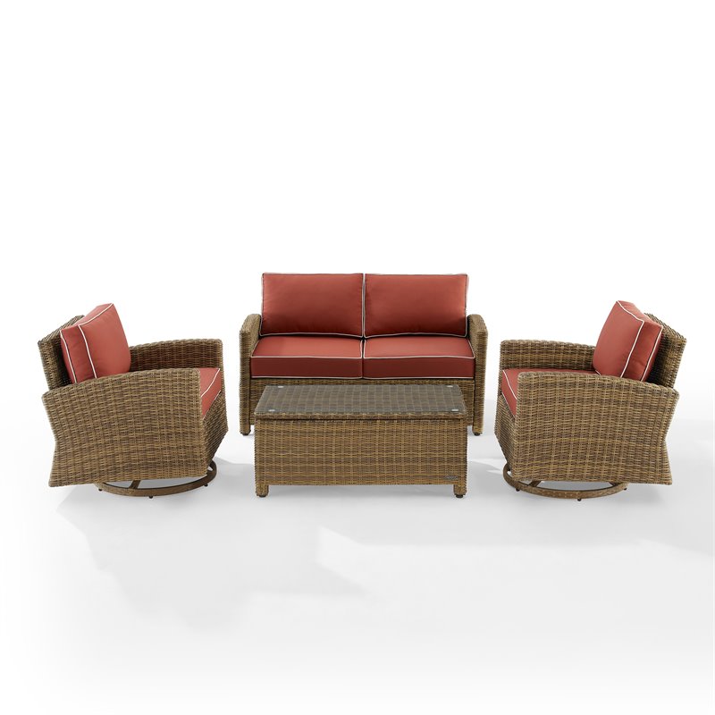 Crosley Furniture Bradenton 4-Pc Fabric Swivel Rocker Conversation Set in Red