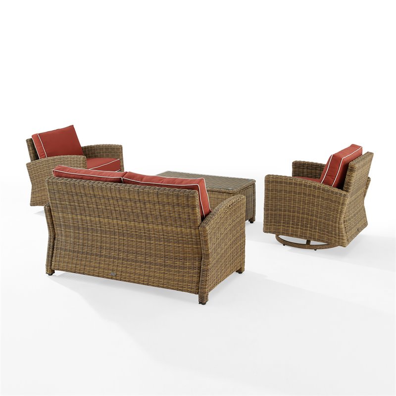 Crosley Furniture Bradenton 4-Pc Fabric Swivel Rocker Conversation Set in Red
