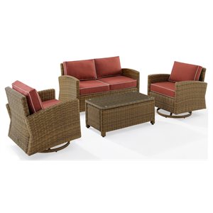 Crosley Furniture Bradenton 4-Pc Fabric Swivel Rocker Conversation Set in Red