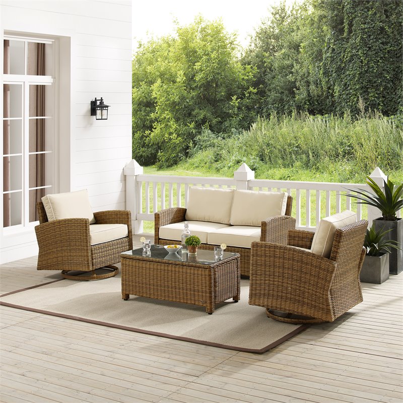 Crosley Furniture Bradenton 4-Pc Fabric Swivel Rocker Conversation Set in Sand