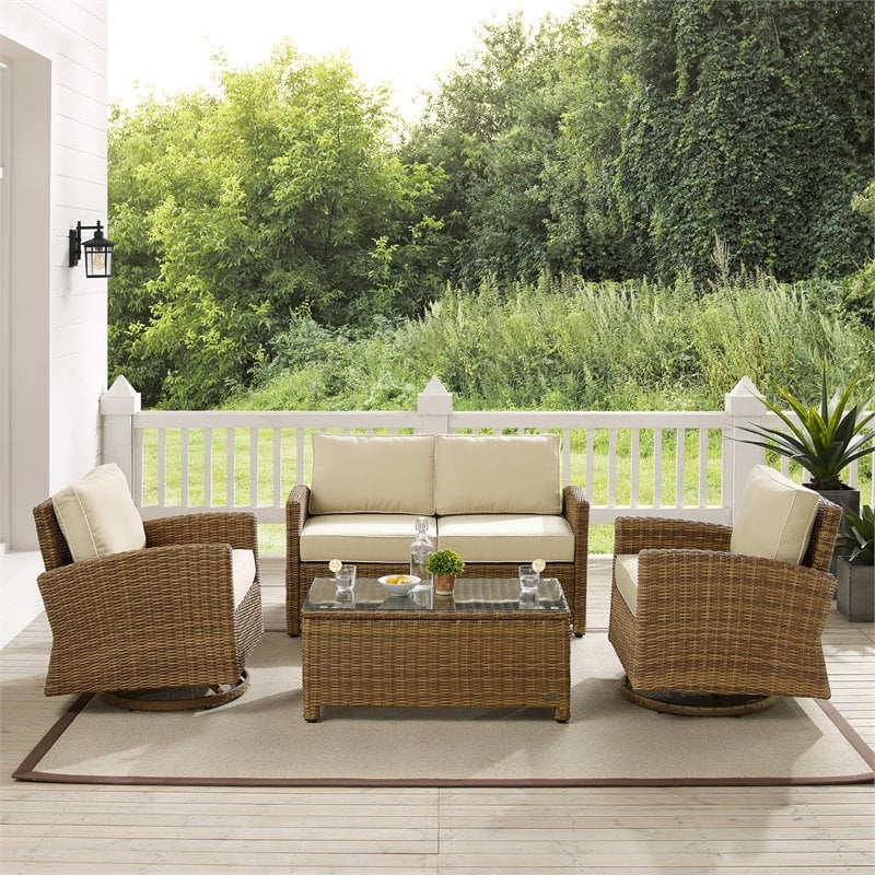 Crosley Furniture Bradenton 4-Pc Fabric Swivel Rocker Conversation Set in Sand