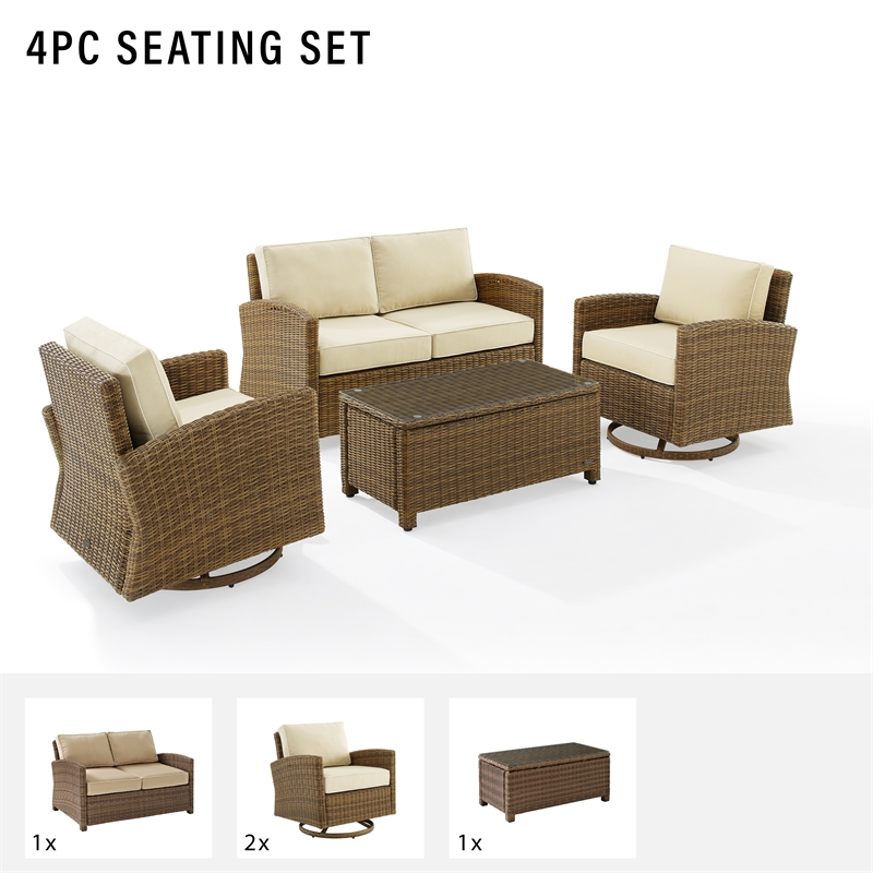 Crosley Furniture Bradenton 4-Pc Fabric Swivel Rocker Conversation Set in Sand