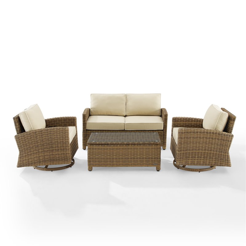 Crosley Furniture Bradenton 4-Pc Fabric Swivel Rocker Conversation Set in Sand