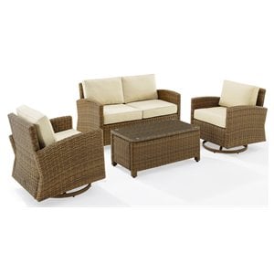 Crosley Furniture Bradenton 4-Pc Fabric Swivel Rocker Conversation Set in Sand