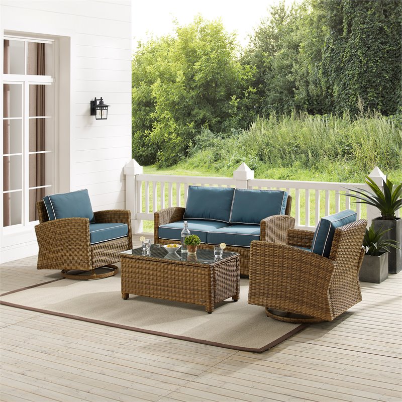 Crosley Furniture Bradenton 4-Pc Fabric Swivel Rocker Conversation Set in Navy