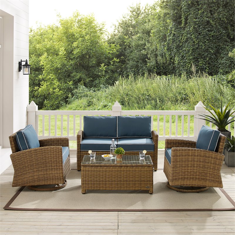 Crosley Furniture Bradenton 4-Pc Fabric Swivel Rocker Conversation Set in Navy