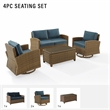 Crosley Furniture Bradenton 4-Pc Fabric Swivel Rocker Conversation Set in Navy