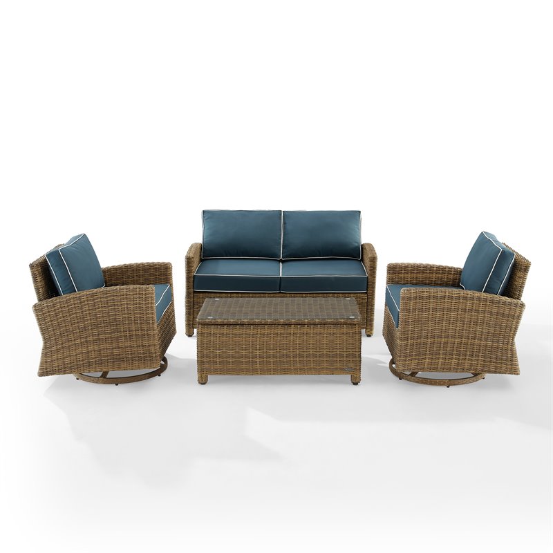 Crosley Furniture Bradenton 4-Pc Fabric Swivel Rocker Conversation Set in Navy