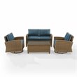 Crosley Furniture Bradenton 4-Pc Fabric Swivel Rocker Conversation Set in Navy