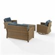 Crosley Furniture Bradenton 4-Pc Fabric Swivel Rocker Conversation Set in Navy