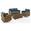 Crosley Furniture Bradenton 4-Pc Fabric Swivel Rocker Conversation Set in Navy