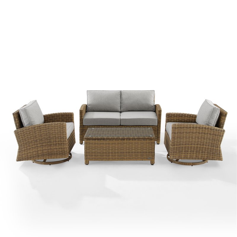 Crosley Furniture Bradenton 4-Pc Fabric Swivel Rocker Conversation Set in Gray