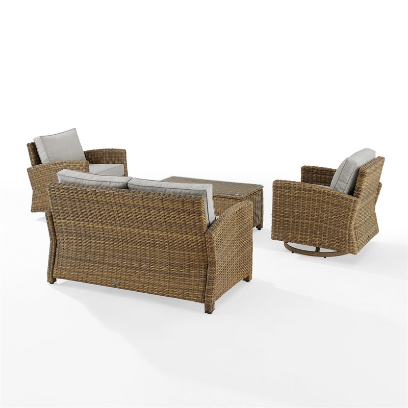 Crosley Furniture Bradenton 4-Pc Fabric Swivel Rocker Conversation Set in Gray
