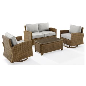 Crosley Furniture Bradenton 4-Pc Fabric Swivel Rocker Conversation Set in Gray