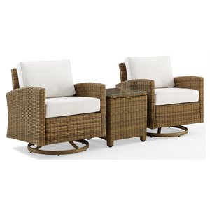 crosley furniture bradenton 3-pc fabric outdoor swivel rocker chair set in white