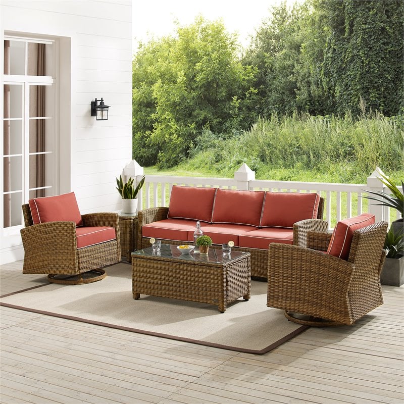 Crosley Furniture Bradenton 5-Piece Fabric Swivel Rocker and Sofa Set in Red