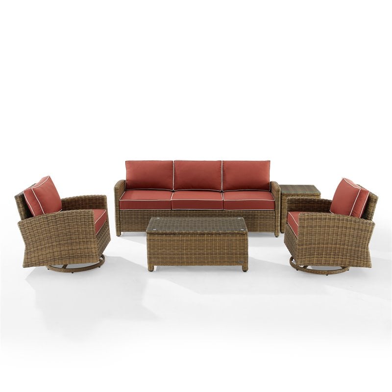 Crosley Furniture Bradenton 5-Piece Fabric Swivel Rocker and Sofa Set in Red